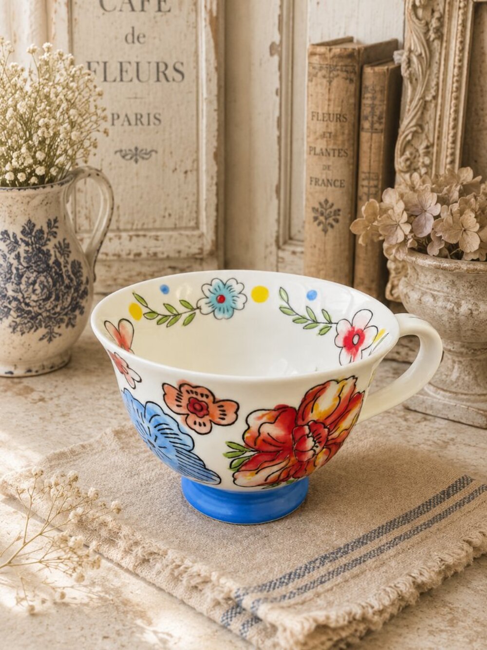 Vintage Hand Painted Sheffield Home Botanical Floral Garden Tea Party Mug